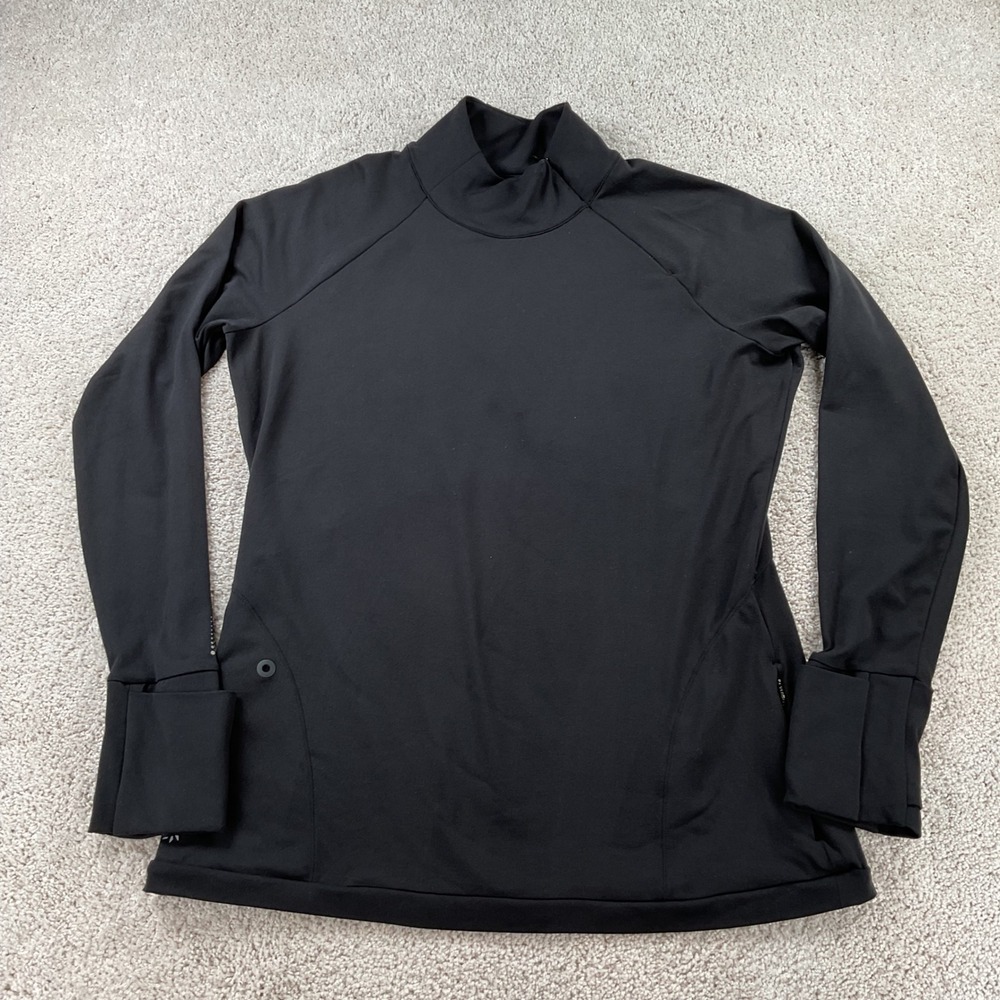 Athleta Womens Black Mock Neck‎ Side Zip Performance Pullover Thumbhole Top L